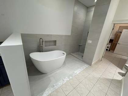 Luxury master bath — freestanding tub & large tile